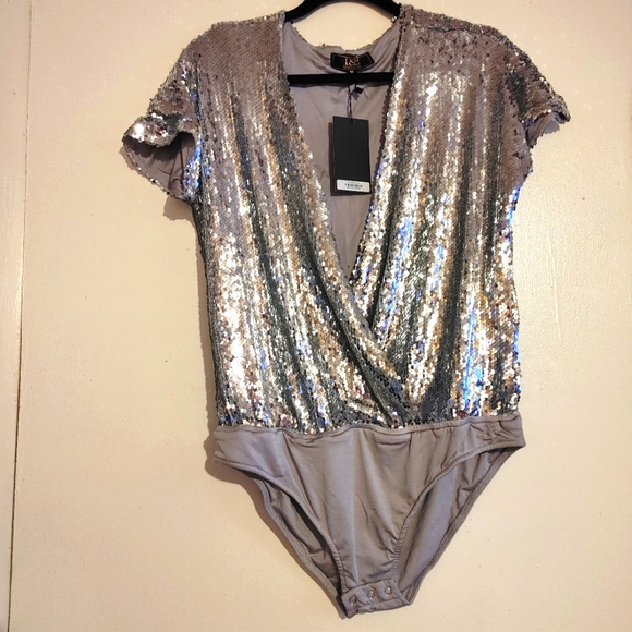 I&B Bodysuit Silver Sequin  Size M - Picture 3 of 13